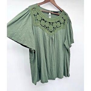 Lane Bryant Olive Crochet Short Sleeve Top forest fairy boho comfort open knit